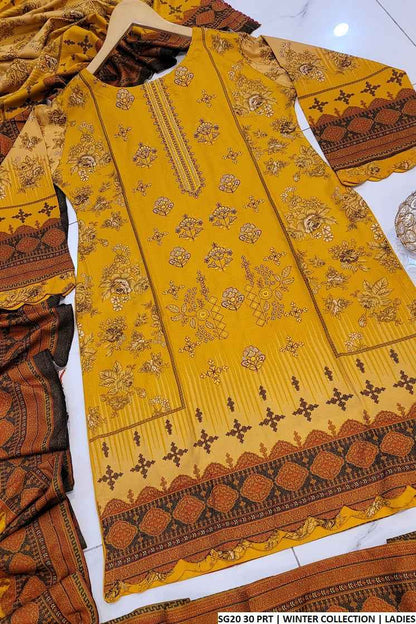 SG20 30 Print elegant Dhanak Pakistani women's winter outfit back view