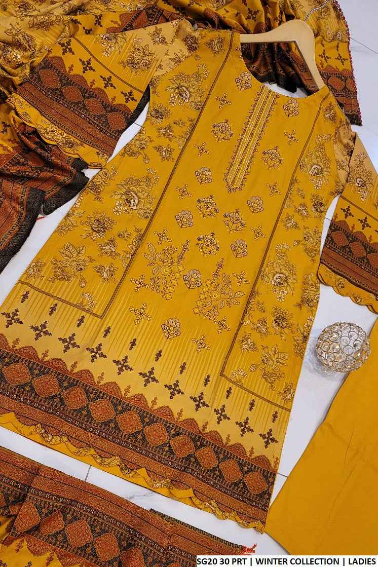 SG20 30 Dhanak women's Pakistani dress with digital dupatta shawl full view