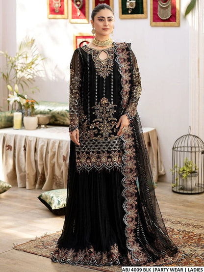 ABJ 4009 Pakistani women's chiffon sharara outfit detail view