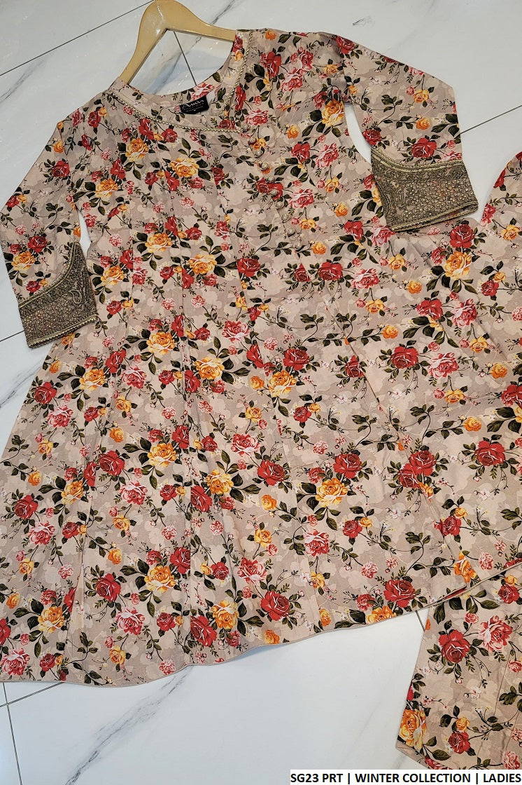 SG23 Pakistani women's linen angrakha frock back view