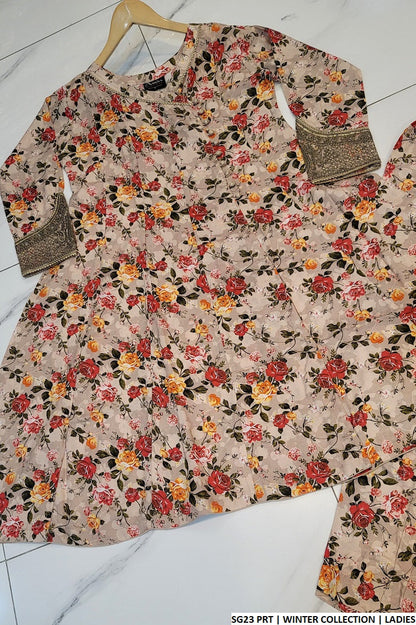 SG23 Pakistani women's linen angrakha frock back view