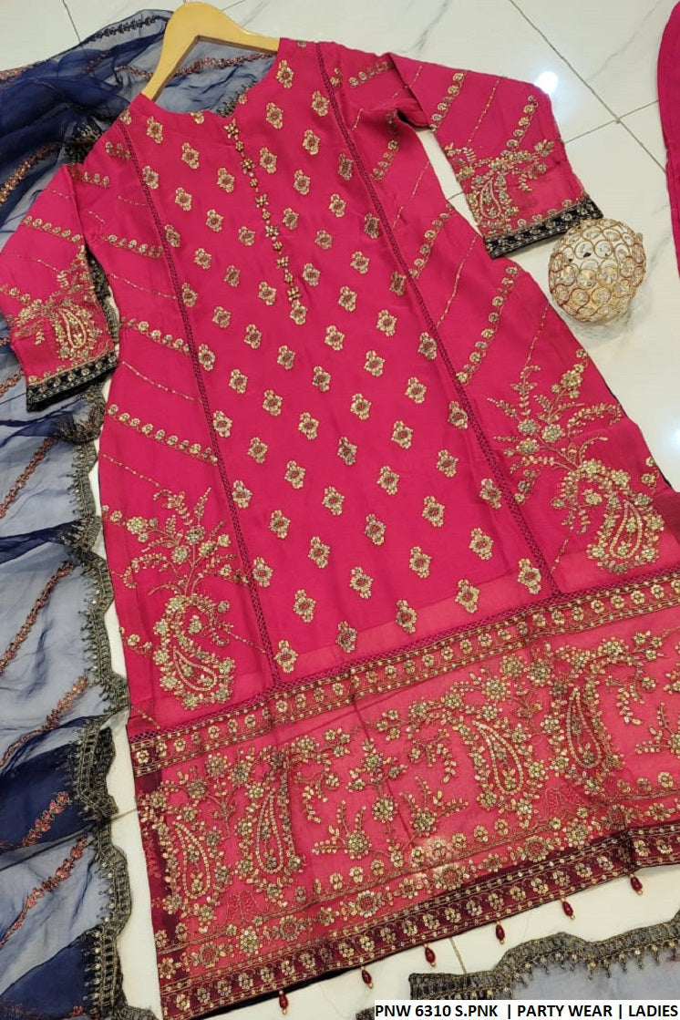PNW 6310 Pakistani women's chiffon straight shirt plazo back view