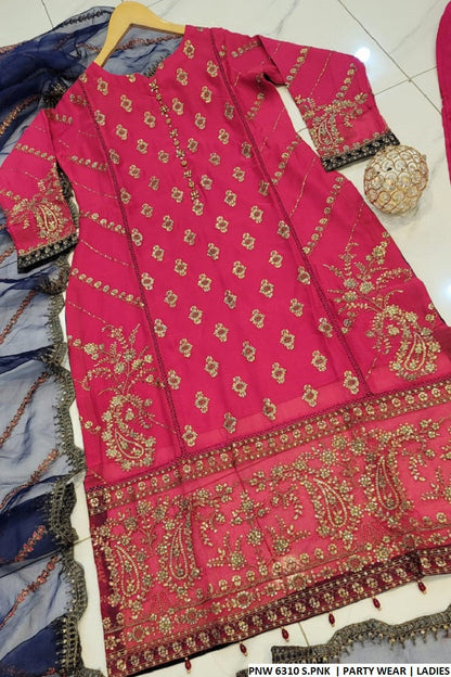 PNW 6310 Pakistani women's chiffon straight shirt plazo back view