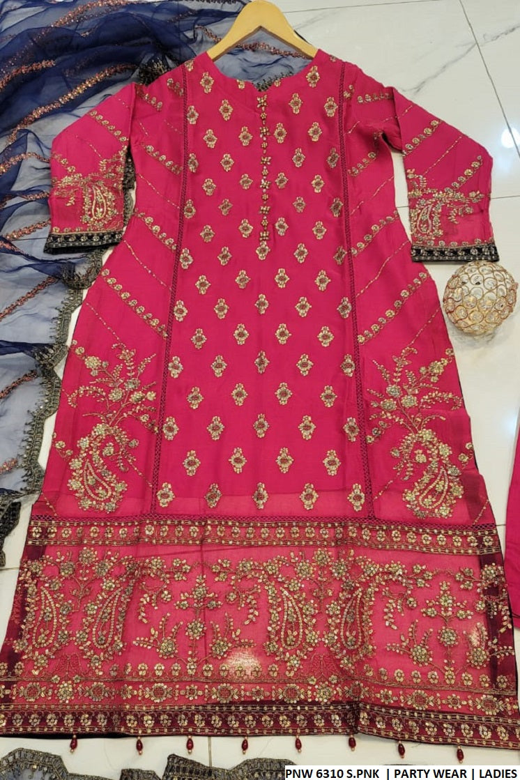 PNW 6310 Pakistani women's chiffon plazo outfit detail view