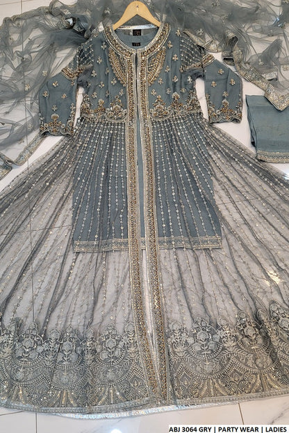ABJ 3064 Pakistani women's net open gown detail view