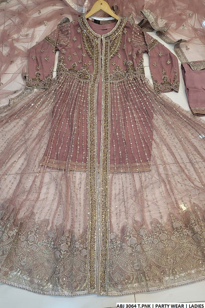 ABJ 3064 Pakistani women's net open gown back view
