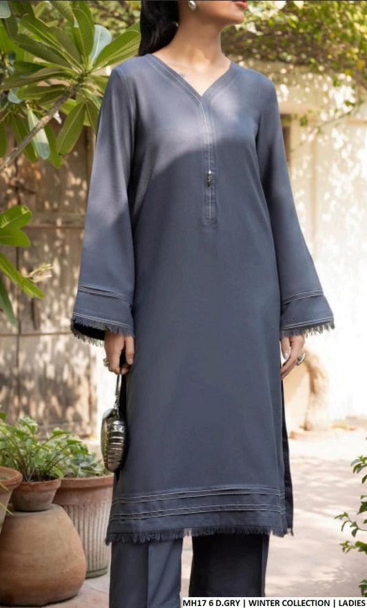 Dhanak straight shirt MH17 6 - Pakistani women's winter 3-piece suit with 2PC dupatta front view