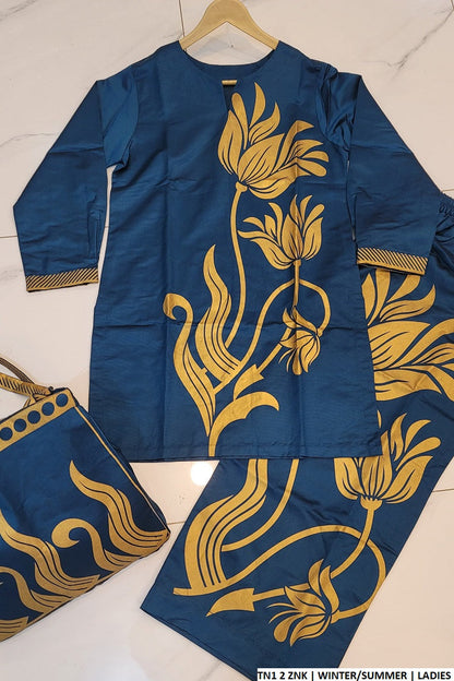 Shambray katan short shirt plazo TN1 2 - Pakistani women's casual stylish outfit front view