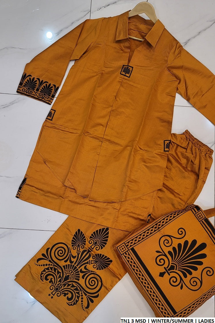 TN1 3 katan Pakistani women's gol daman and straight shirt outfit side view