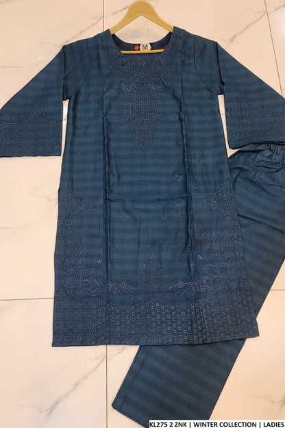 Winter cotton straight shirt KL275 2 - Pakistani women's warm winter suit front view