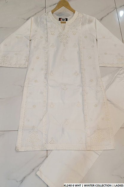 Winter cotton straight shirt KL240 6 - Pakistani women's warm winter outfit front view