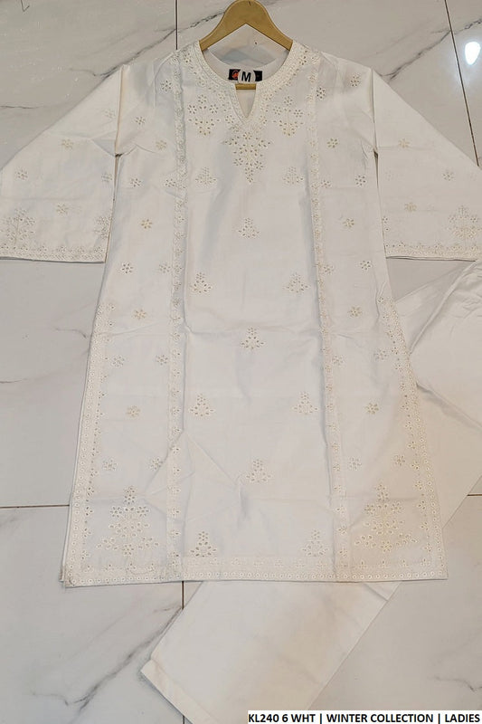 Winter cotton straight shirt KL240 6 - Pakistani women's warm winter outfit front view