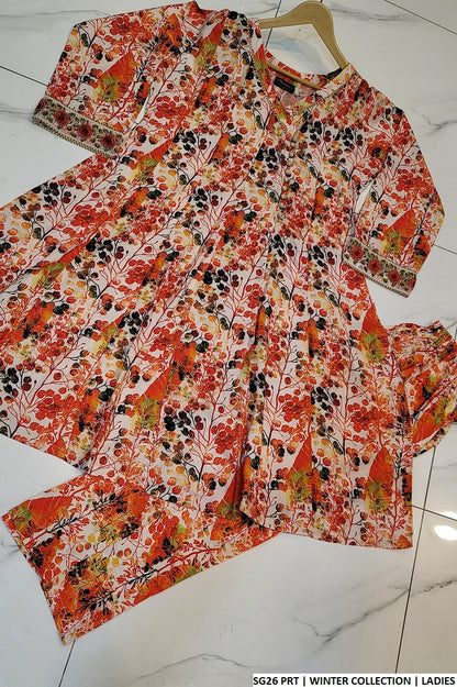 SG26 Pakistani women's linen angrakha frock full view