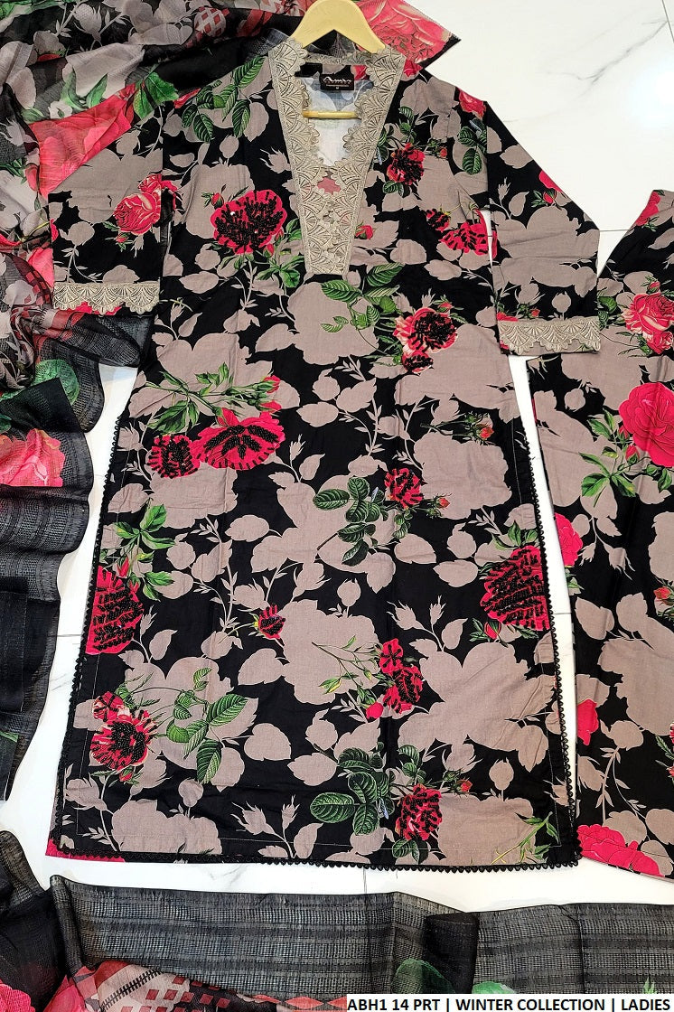 ABH1 14 khaddar Pakistani women's straight shirt winter outfit side view