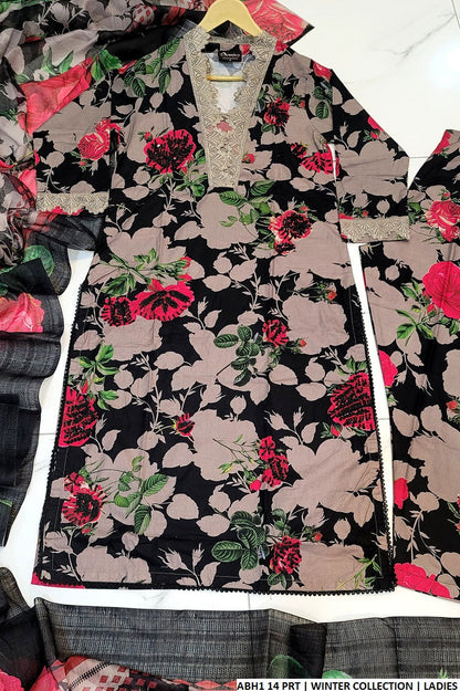 ABH1 14 khaddar Pakistani women's straight shirt winter outfit side view