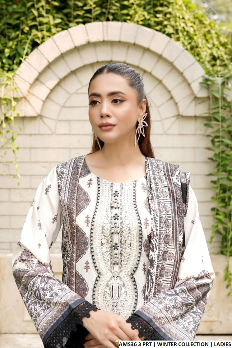 AMS36 3 Digital Linen Pakistani women's straight shirt with plazo back view