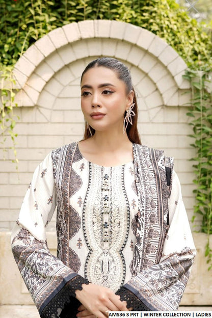 AMS36 3 Digital Linen Pakistani women's straight shirt with plazo back view