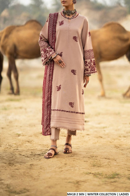 Sulb Khaddar straight shirt MH18 2 - Pakistani women's winter 3-piece suit with digital dupatta front view