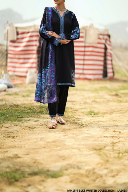 Sulb Khaddar straight shirt MH18 4 - Pakistani women's winter 3-piece suit with digital dupatta front view