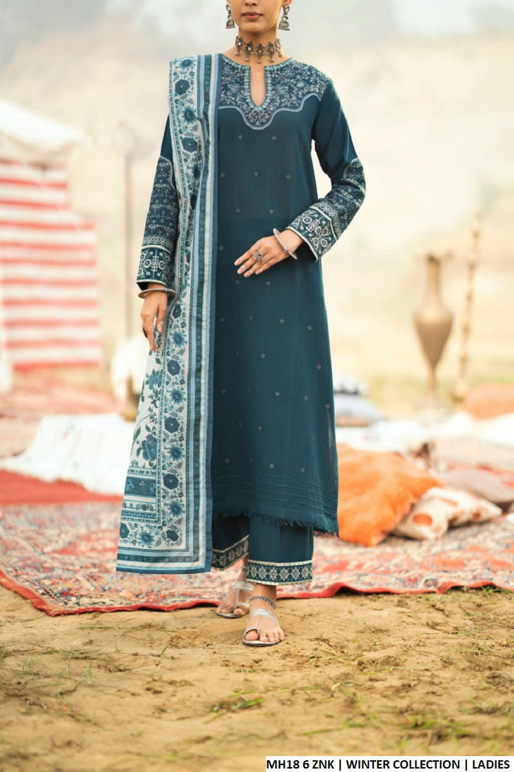 Sulb Khaddar straight shirt MH18 6 - Pakistani women's winter 3-piece suit with digital dupatta front view