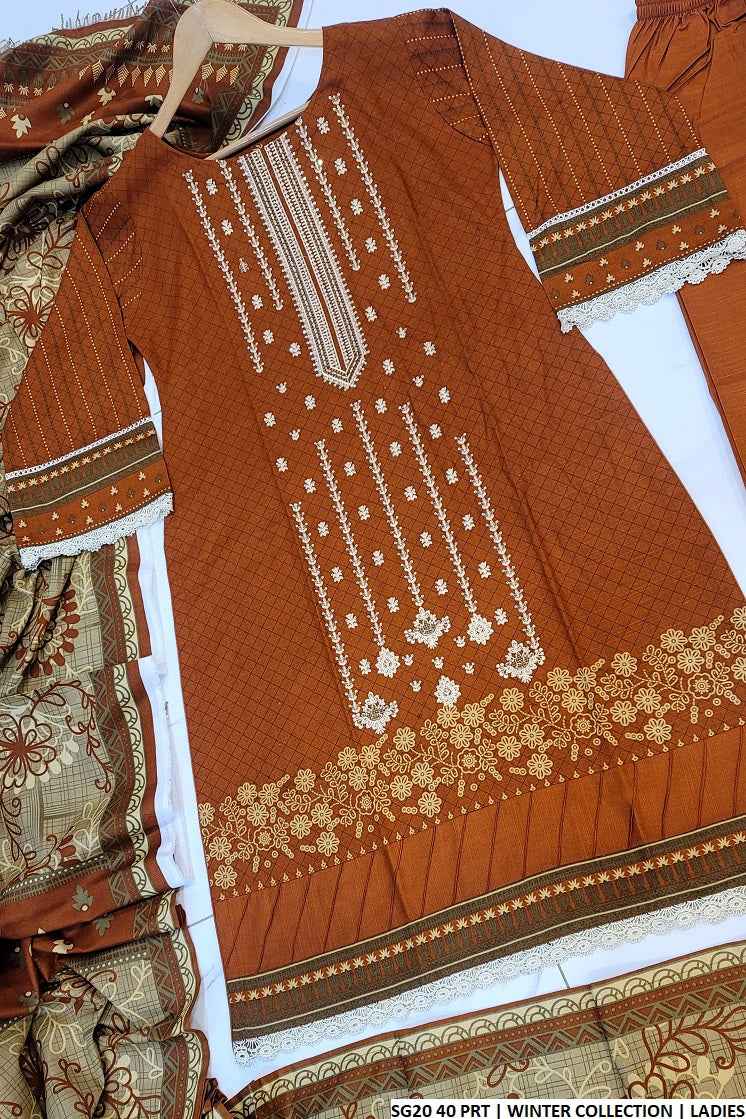 SG20 40 Print graceful Sulb Khaddar Pakistani women's winter dress back view