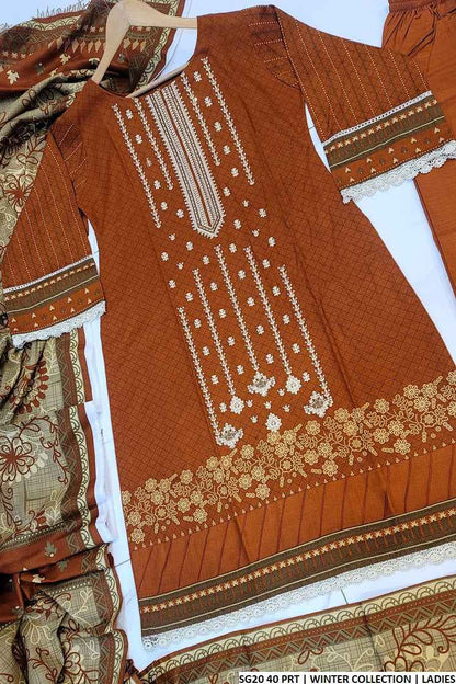 SG20 40 Print graceful Sulb Khaddar Pakistani women's winter dress back view
