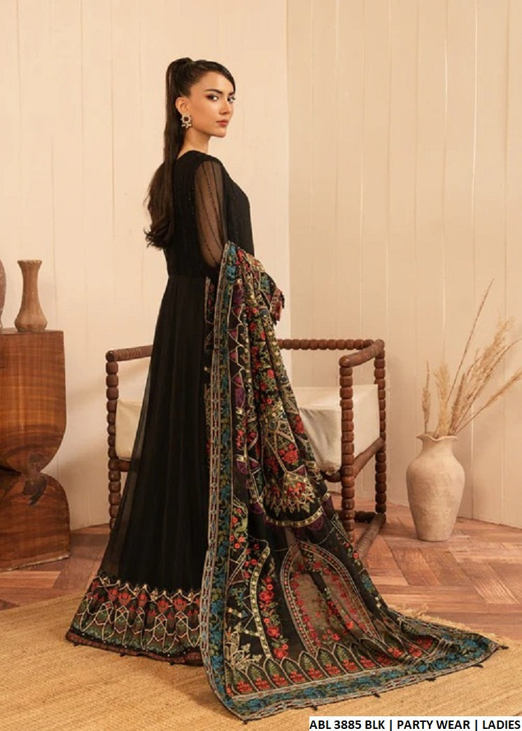 ABL 3885 Pakistani women's chiffon long frock detail view