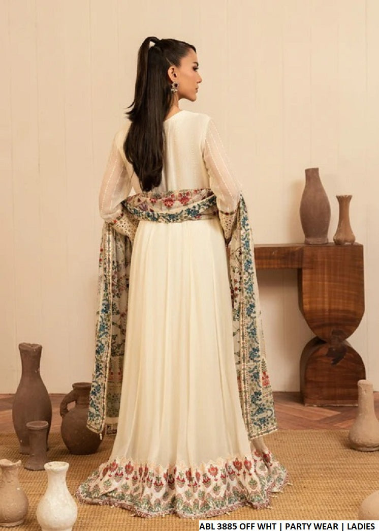 ABL 3885 Pakistani women's chiffon outfit with dupatta detail view