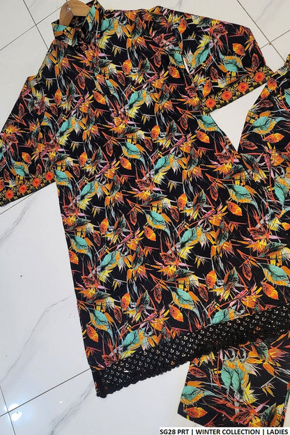 SG28 Pakistani women's linen A-Line outfit detail view