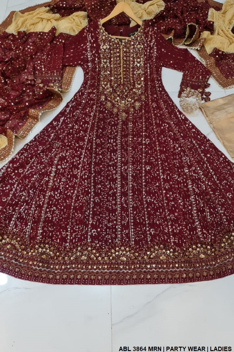 ABL 3864 Pakistani women's chiffon long maxi back view