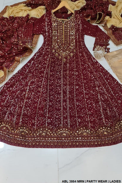 ABL 3864 Pakistani women's chiffon long maxi back view