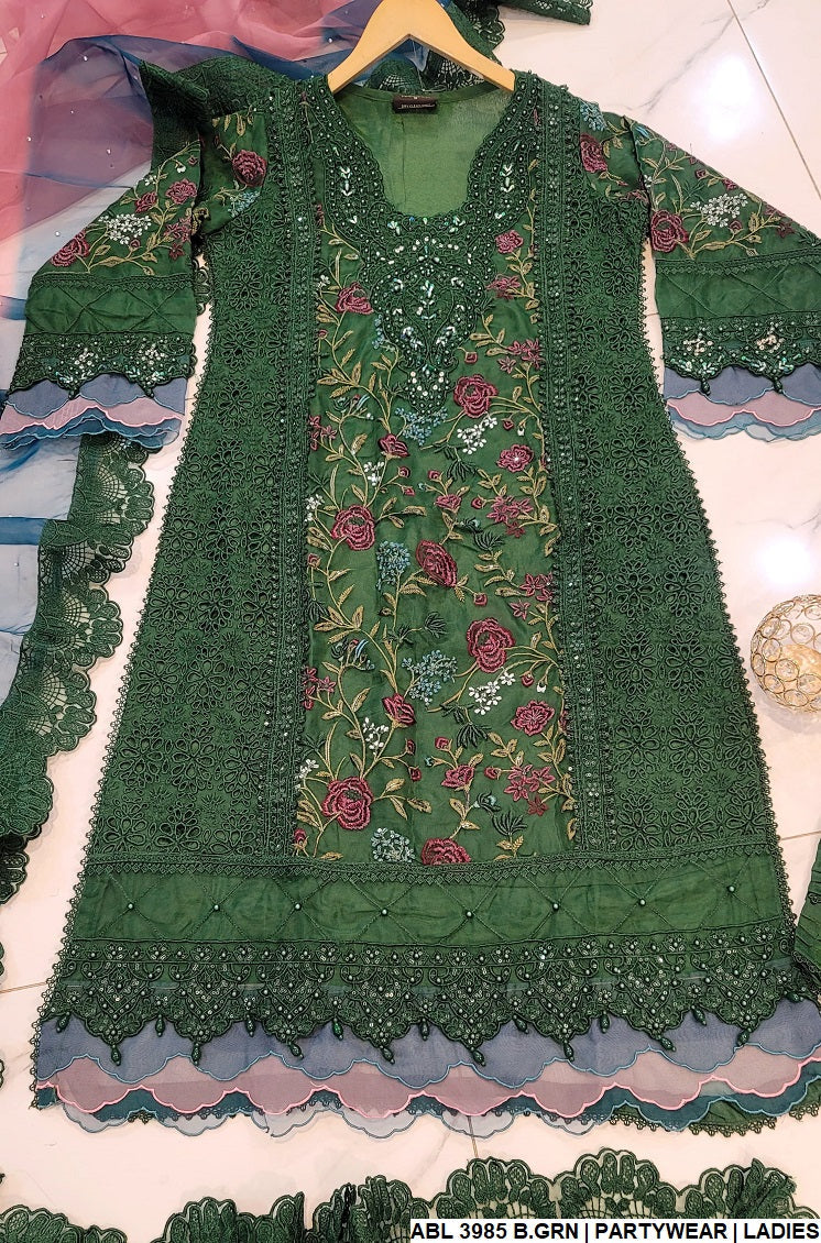 ABL 3985 organza Pakistani women's A-Line outfit side view