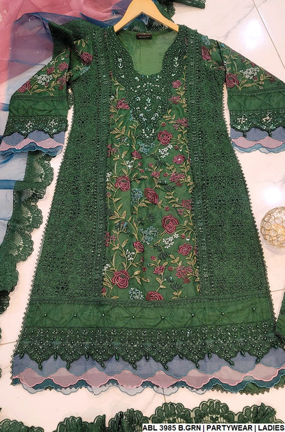 ABL 3985 organza Pakistani women's A-Line outfit side view