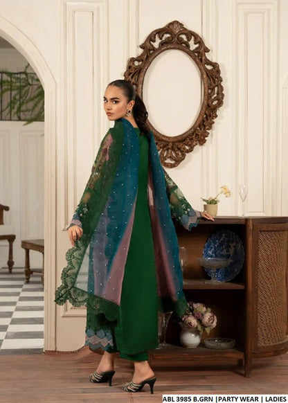 ABL 3985 Pakistani women's organza A-Line dress detail view