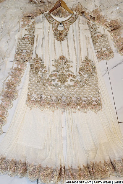 ABJ 4009 Pakistani women's chiffon shirt sharara back view