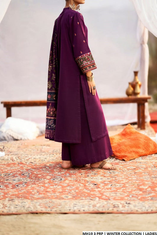 MH19 3 sulb khaddar Pakistani women's straight shirt with plazo side view