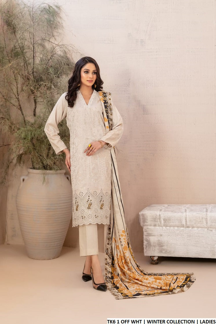 Karandi A-Line shirt TK6 1 - Pakistani women's stylish winter 3-piece suit front view