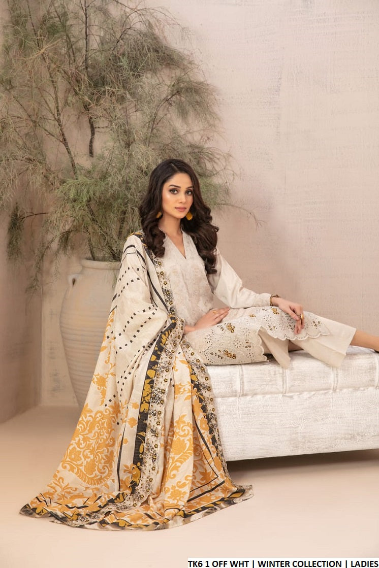 TK6 1 karandi Pakistani women's A-Line winter outfit side view
