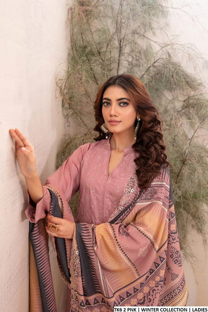 TK6 2 karandi Pakistani women's A-Line winter outfit side view