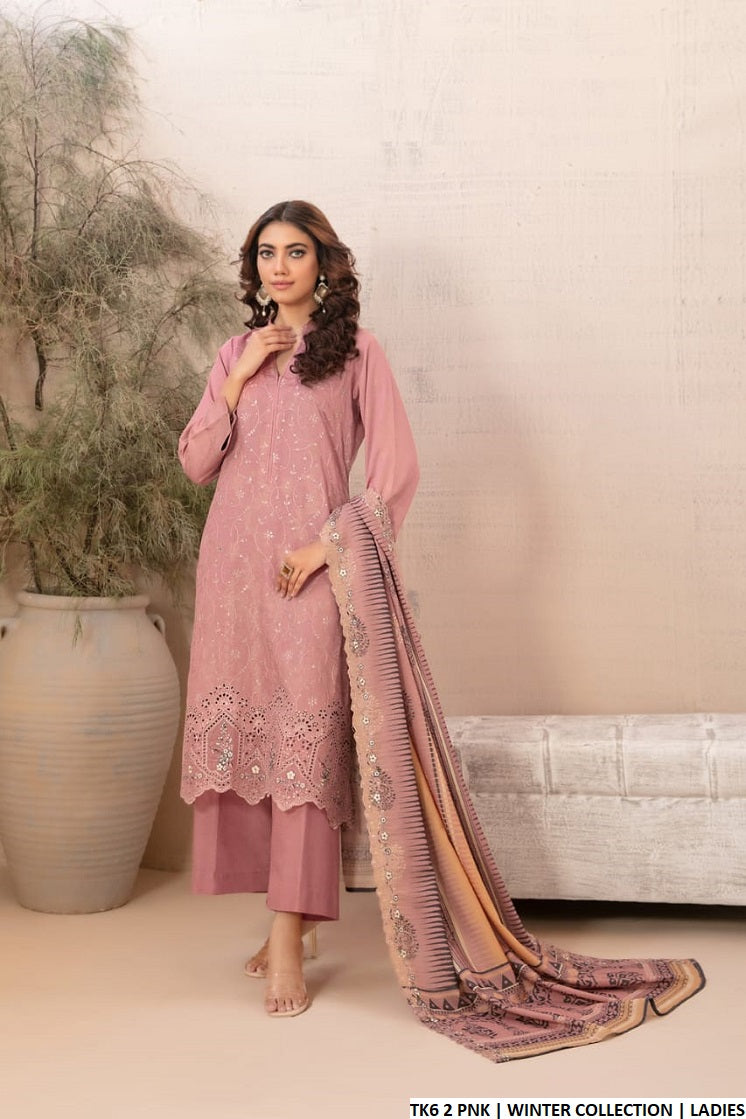 Karandi A-Line shirt TK6 2 - Pakistani women's elegant winter 3-piece suit front view