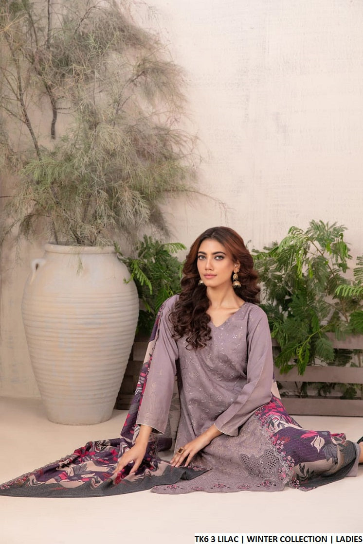 TK6 3 karandi Pakistani women's A-Line winter outfit side view