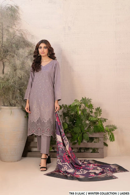 Karandi A-Line shirt TK6 3 - Pakistani women's winter 3-piece suit front view