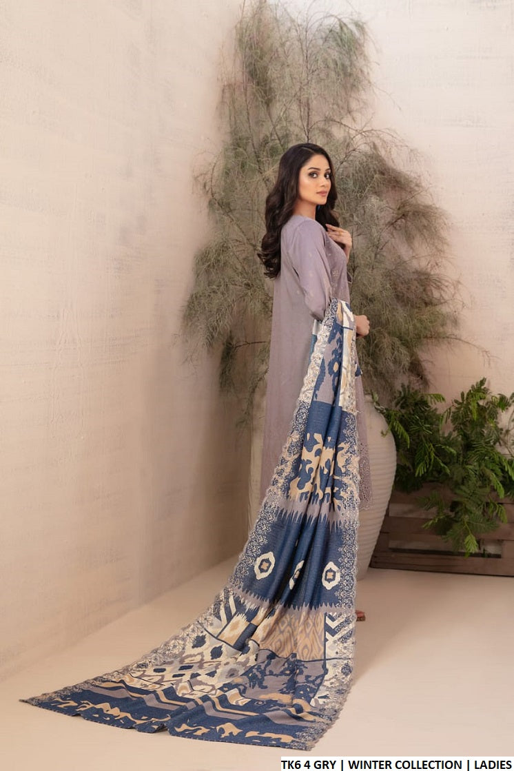 TK6 4 karandi Pakistani women's A-Line winter outfit side view