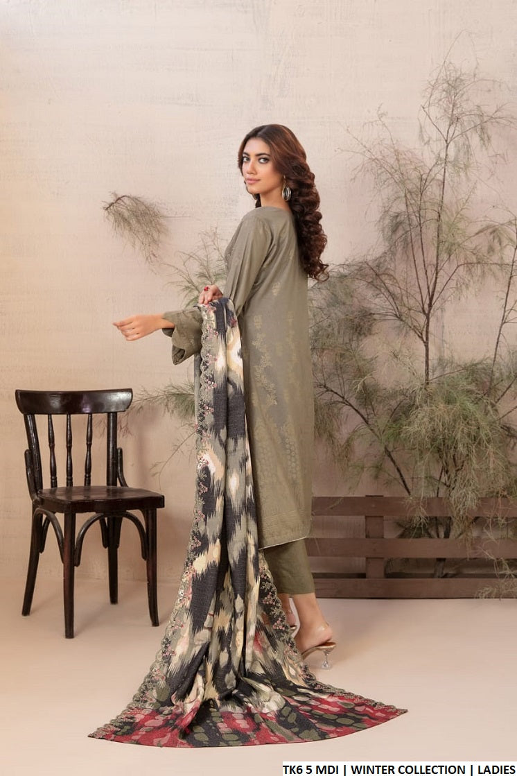 TK6 5 karandi Pakistani women's A-Line winter outfit side view