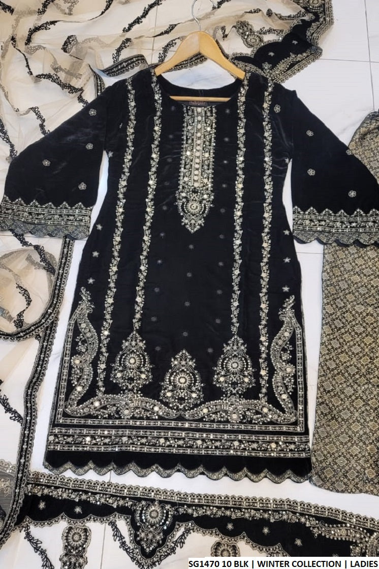 SG1470 10 Pakistani women's velvet straight shirt full view