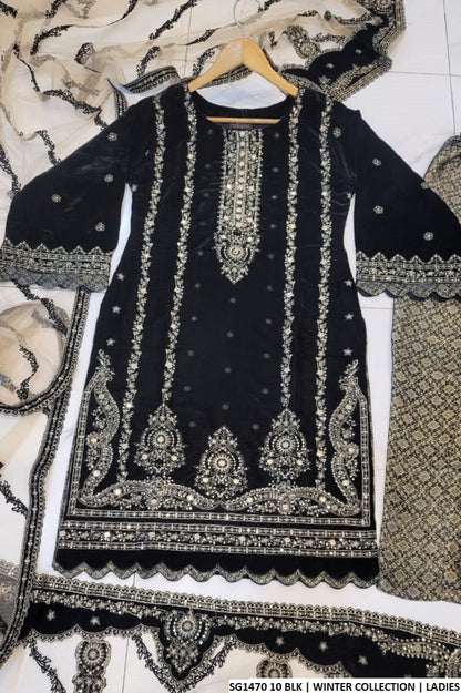 SG1470 10 Pakistani women's velvet straight shirt full view
