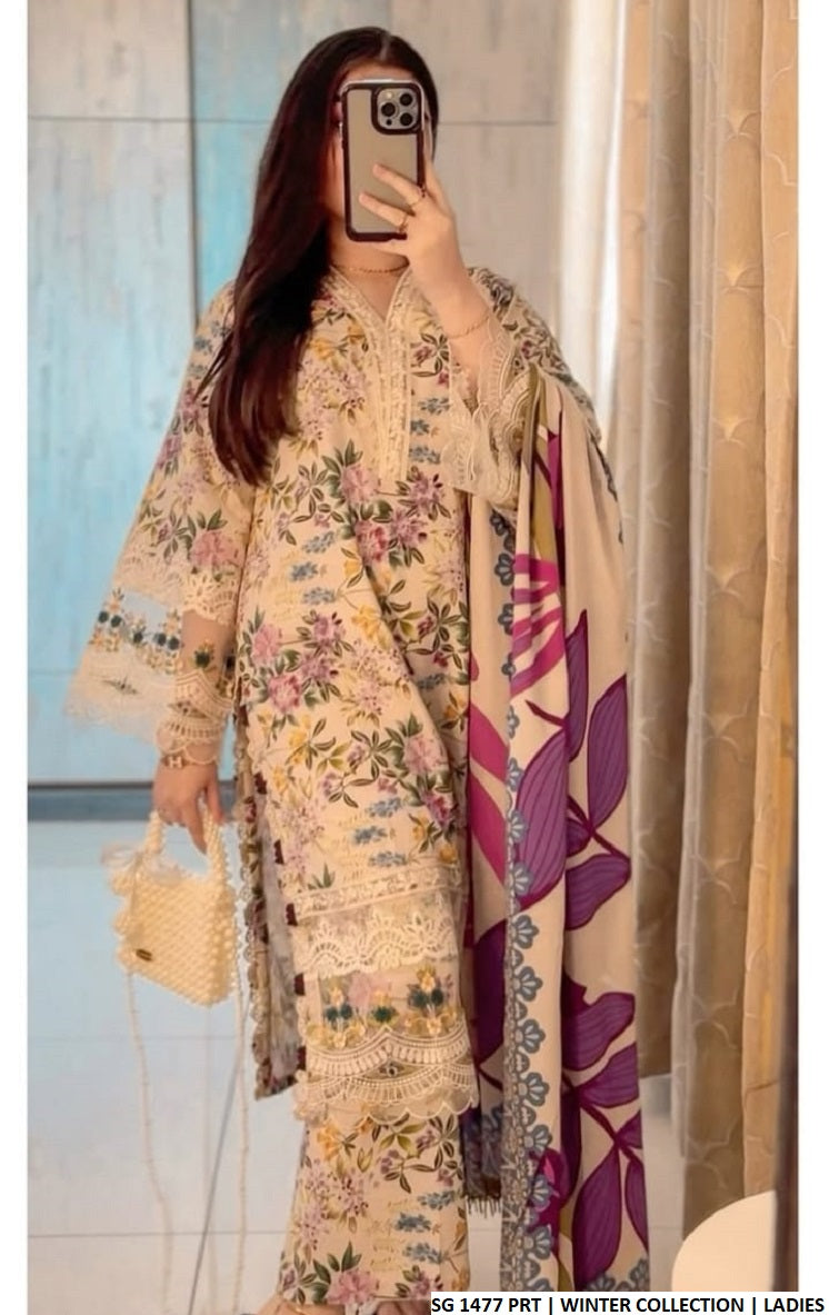 SG 1477 Sulb Khaddar Pakistani women's straight shirt winter outfit side view