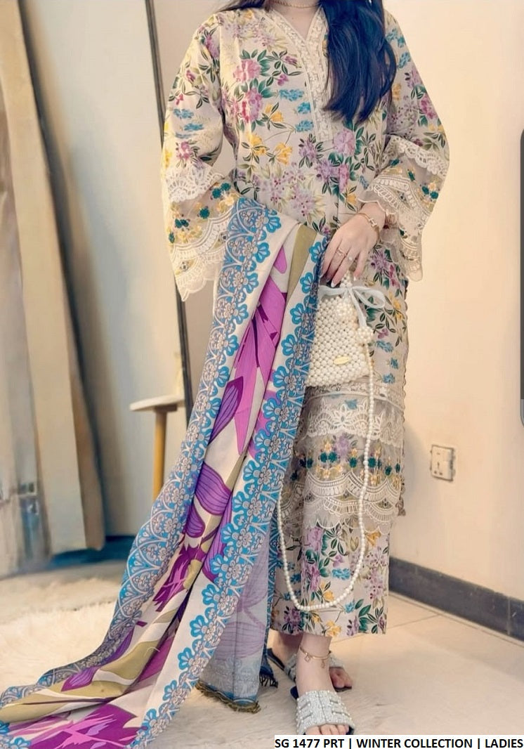 SG 1477 Pakistani women's sulb khaddar winter suit detail view