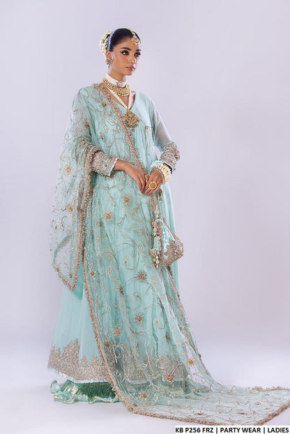 Crinkle chiffon hand embroidered sharara KB P256 - Pakistani women's bridal luxury party wear front view