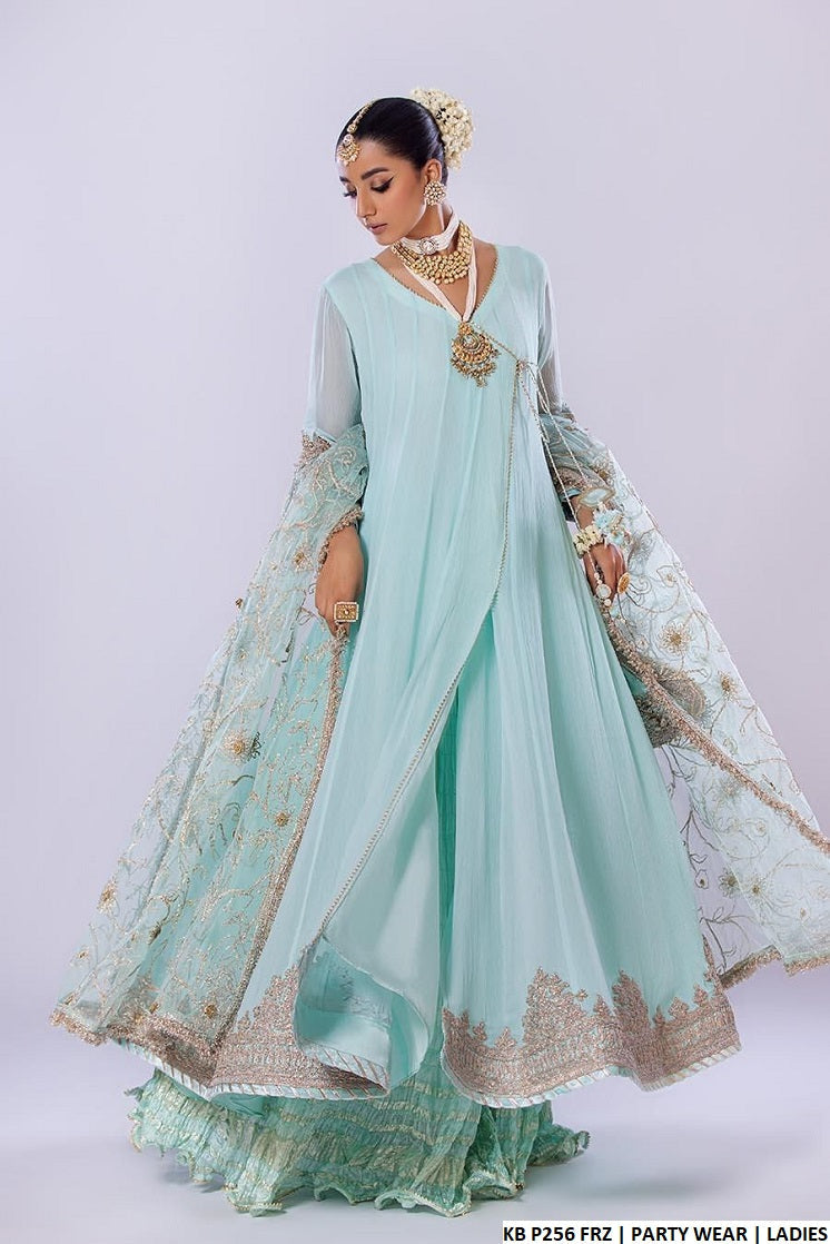 KB P256 Pakistani women's crinkle chiffon sharara detail view